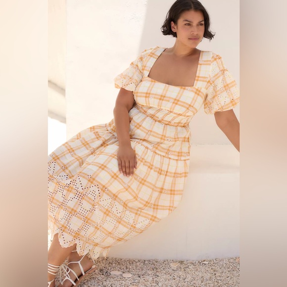 Anthropologie Puff-Sleeve Eyelet Midi Dress - Picture 4 of 15